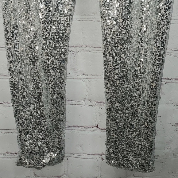Tipsy Elves Silver Sequin High Waisted Leggings Women's Size L NWT - Picture 7 of 13